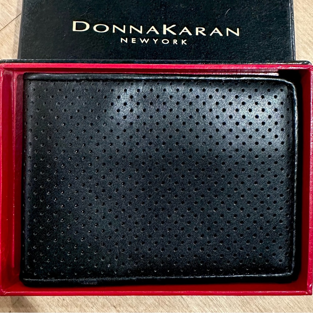 New Donna Karan New York Perforated Black leather small wallet